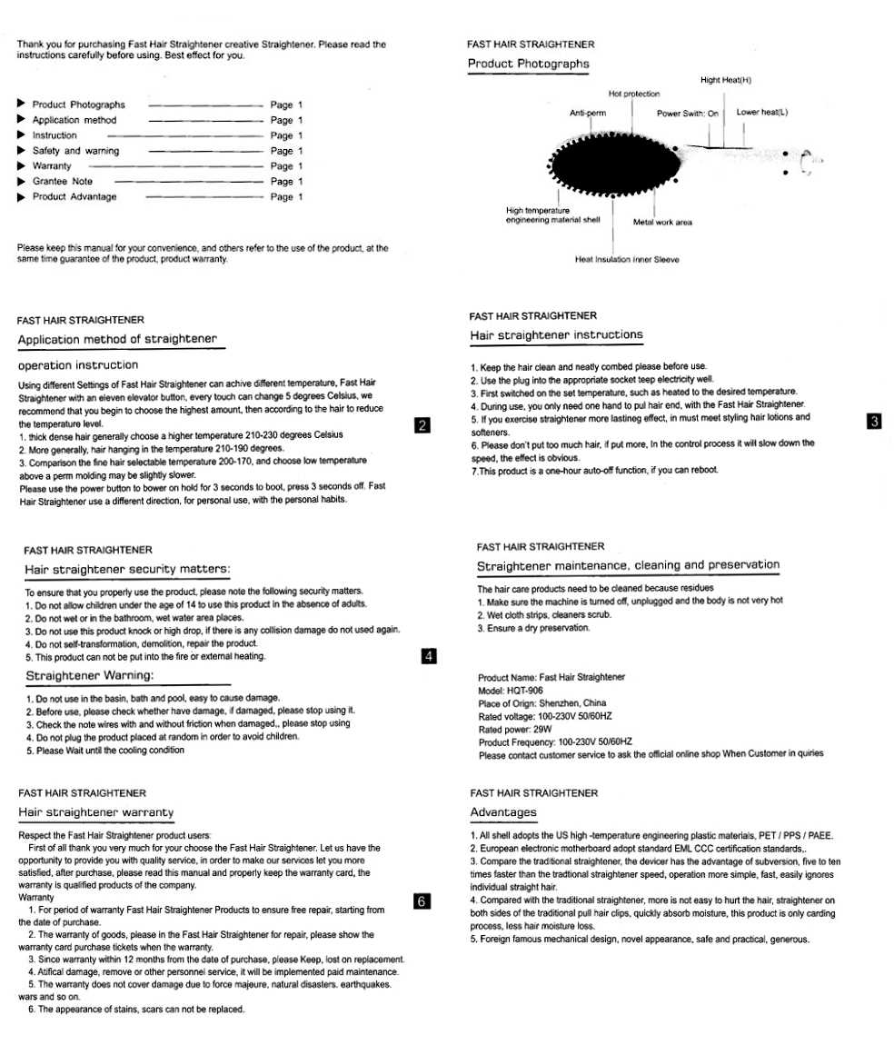 fast hair straightener manual