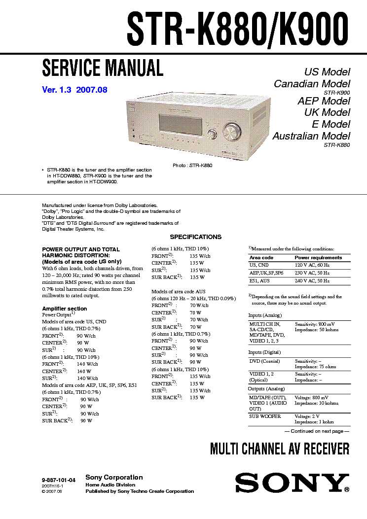 sony str k870p manual